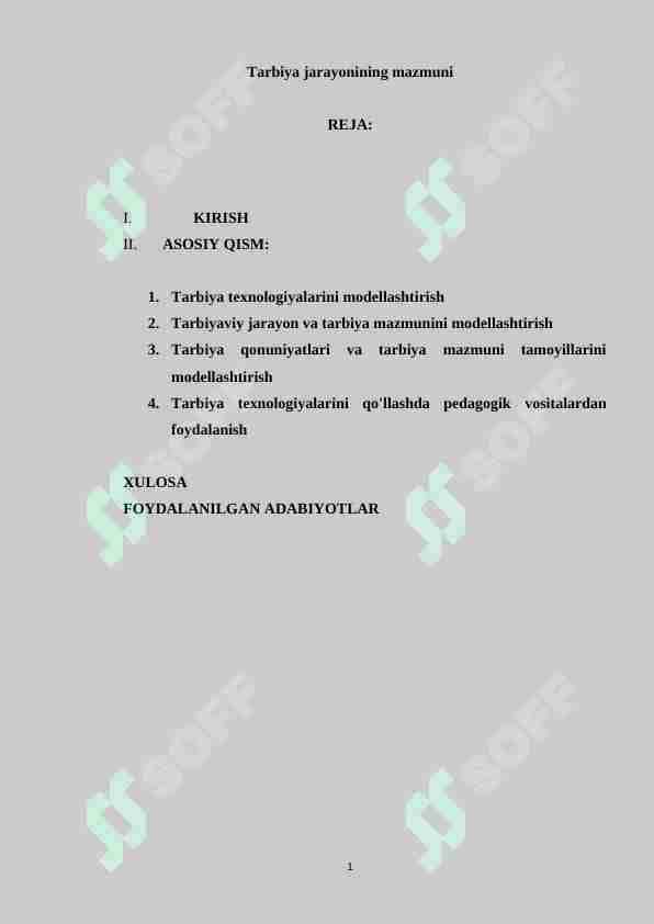 Tarbiya jarayonining mazmuni