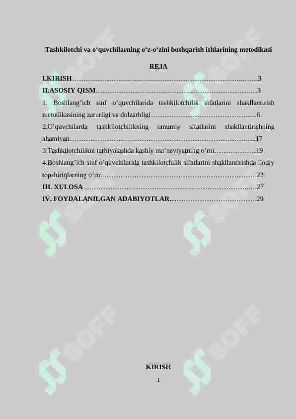 Tashkilotchi va o‘quvchilarning o‘z-o‘zini boshqarish ishlarining metodikasi
