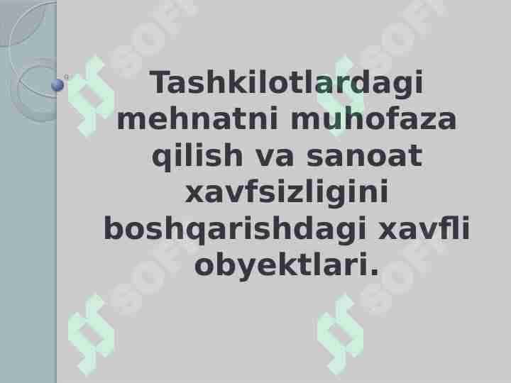 Tashkilotlardagi mehnatni muhofaza qilish va sanoat xavfsizliginiboshqarishdagi xavfli obyektlari