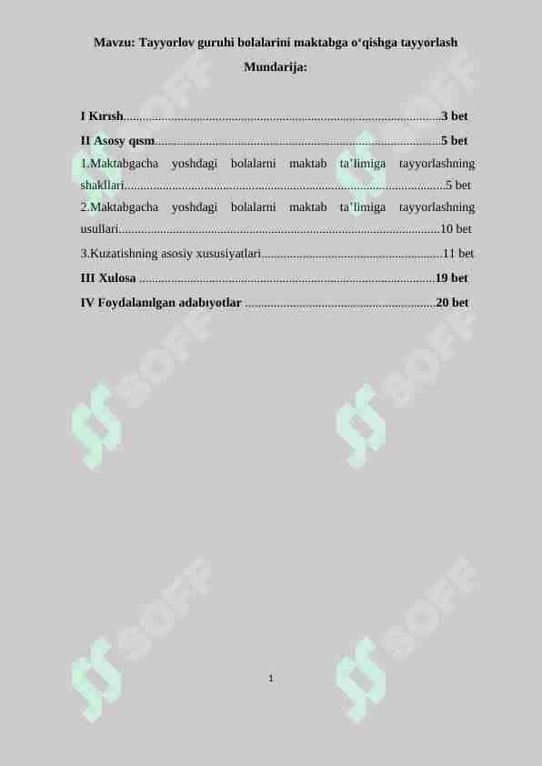 Tayyorlov guruhi bolalarini maktabga o'qishga tayyorlash