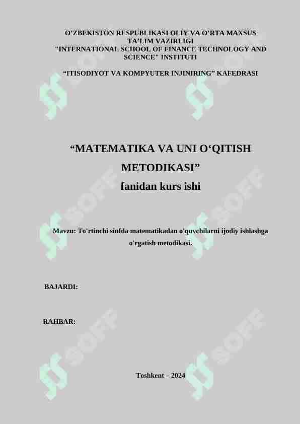 To'rtinchi sinfda matematikadan o'quvchilarni ijodiy ishlashga o'rgatish metodikasi
