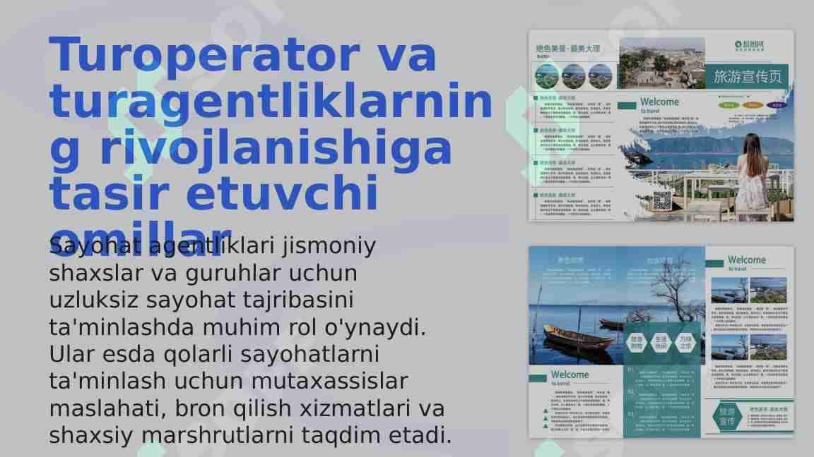 Turoperator va turagentliklarning rivojlanishiga tasir etuvchi omillar