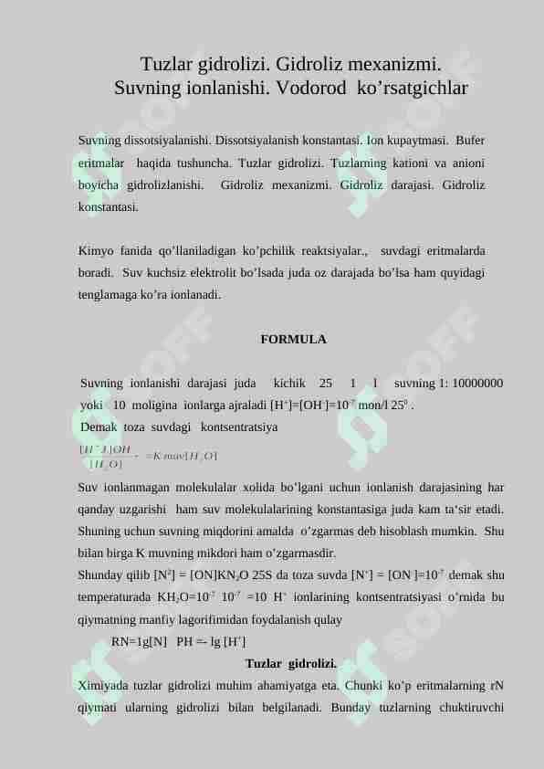 Tuzlar gidrolizi. Gidroliz mexanizmi