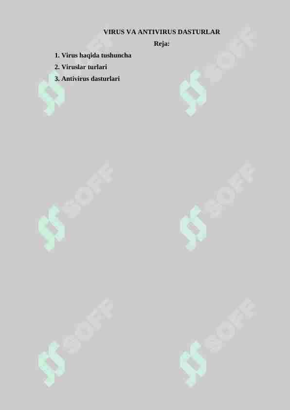 VIRUS VA ANTIVIRUS DASTURLAR