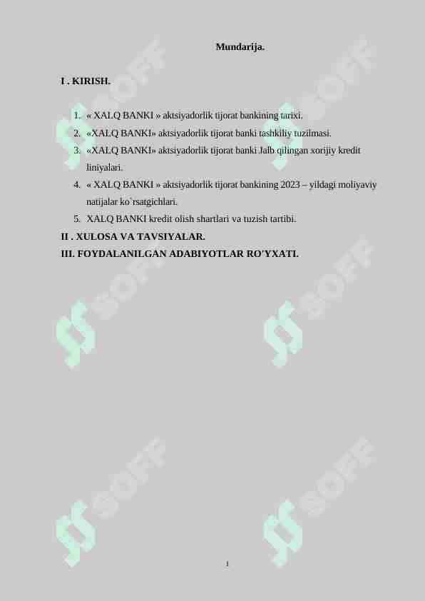 XALQ Bank Amaliyot hisoboti