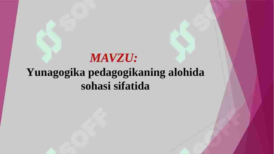 Yunogogika pedagogikaning alohida sohasi sifatida