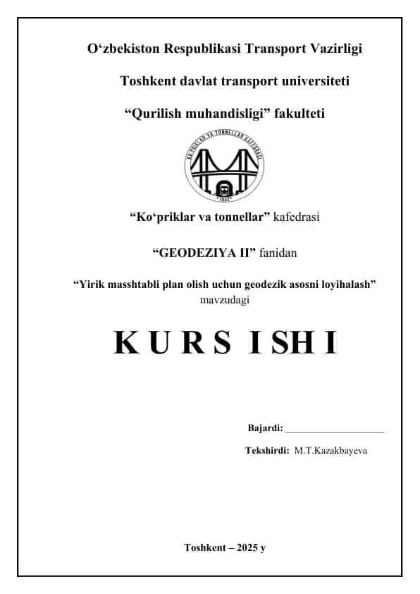 Yirik masshtabli plan olish uchun geodezik asosni loyihalash