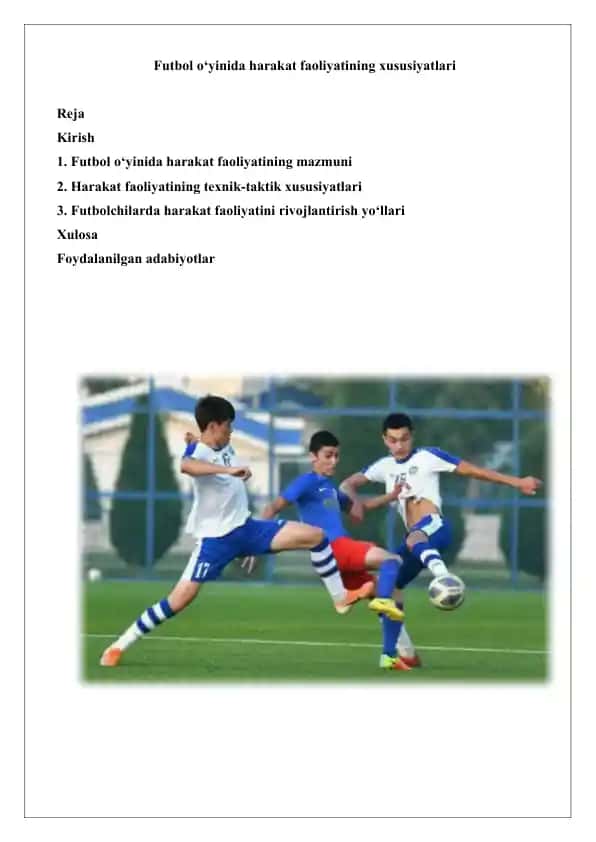 Futbol o‘yinida harakat faoliyatining xususiyatlari