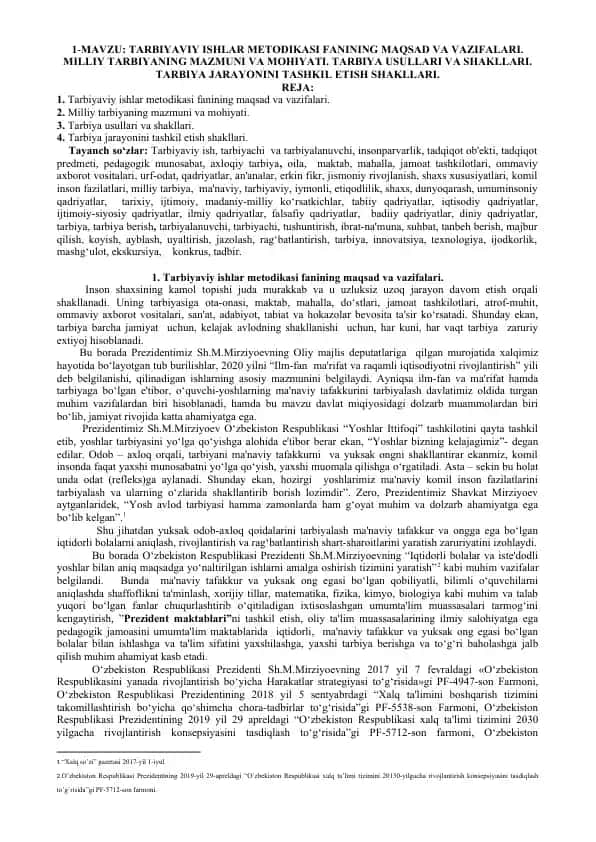 Tarbiyaviy ishlar metodikasi