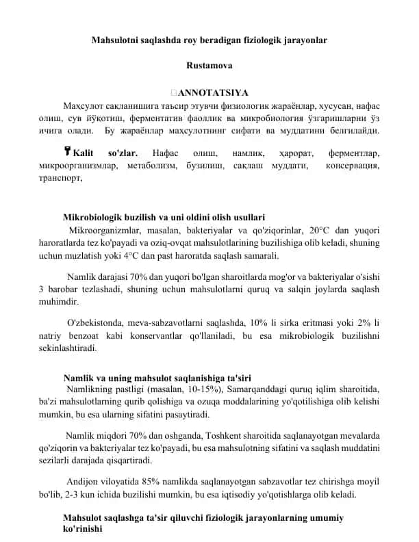 Mikrobiologik buzilish va uni oldini olish usullari