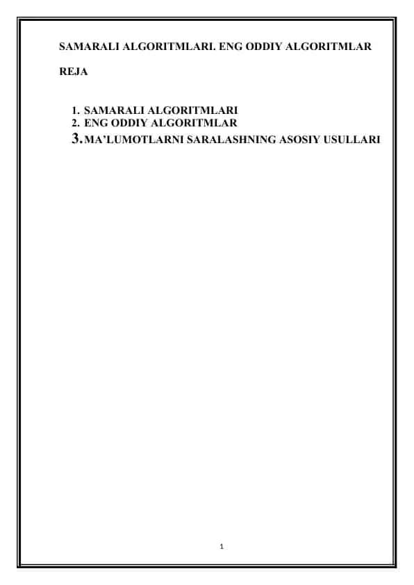 SAMARALI ALGORITMLARI. ENG ODDIY ALGORITMLAR