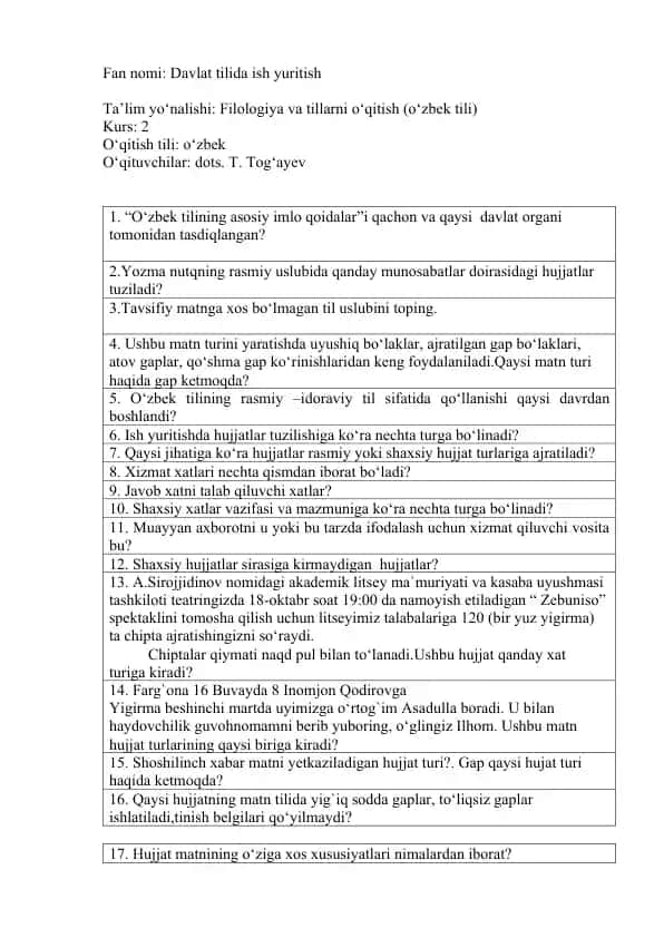 Davlat tilida ish yuritish