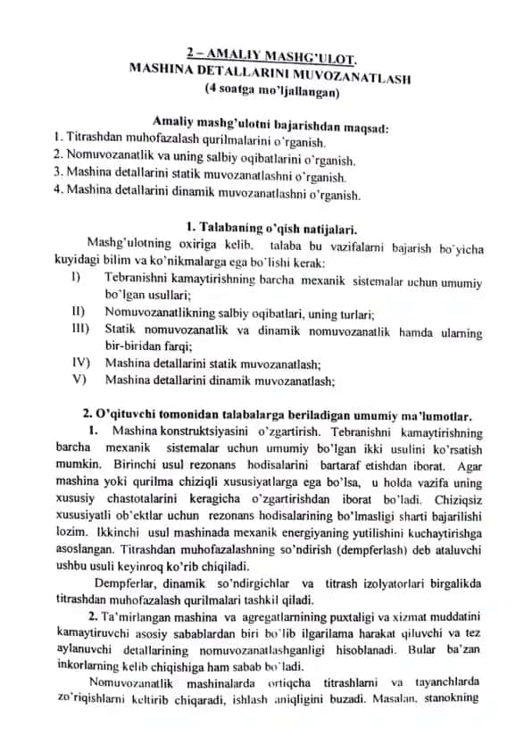 Mashina Detallarini Muvozanatlash