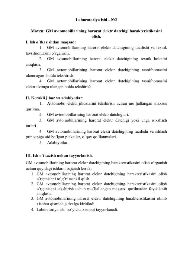 GM avtomobillarining harorat elektr datchigi