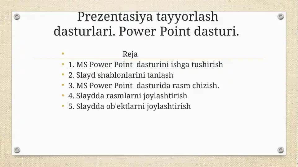 Prezentasiya tayyorlash dasturlari. Power Point dasturi.