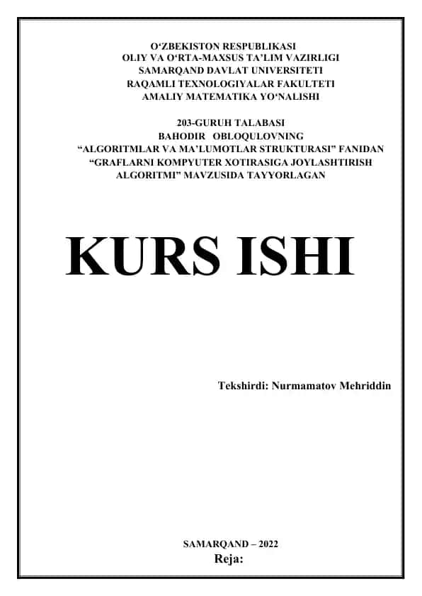 Graflarni kompyuter xotirasiga joylashtirish algoritmi