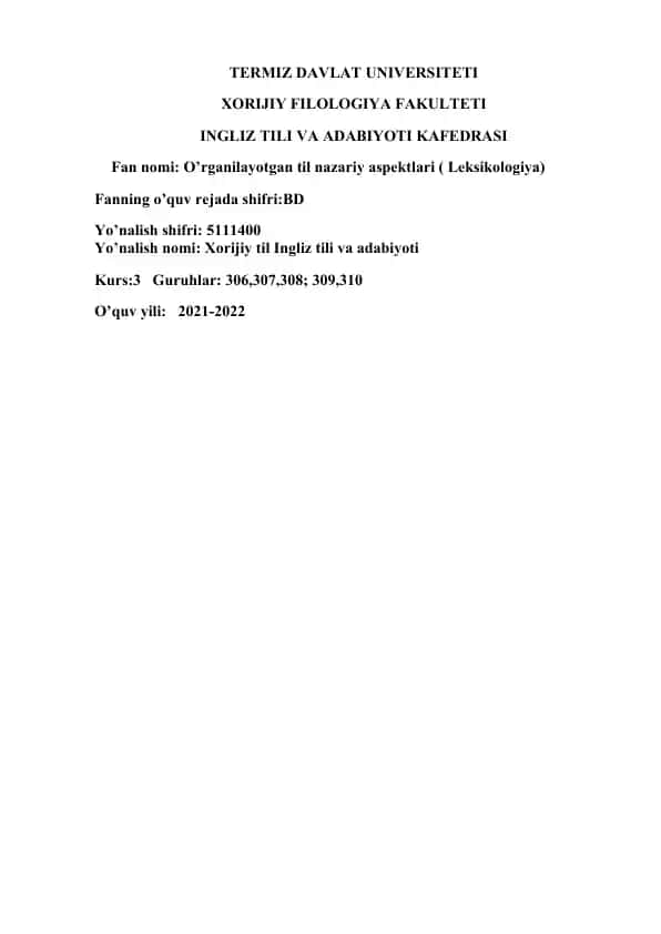 O’rganilayotgan til nazariy aspektlari (Leksikologiya)
