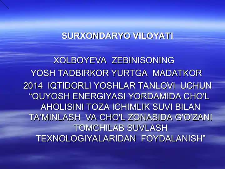 Cho'laholisini Toza Ichimlik Suvi bilan Ta'minlash va Suvlash Texnologiyalari