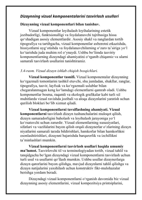 Dizaynning vizual komponentalarini tasvirlash usullari