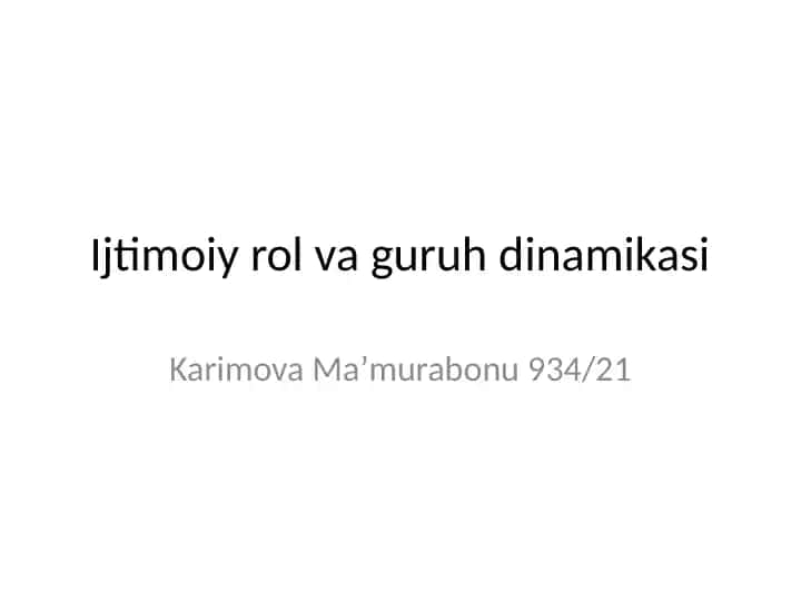 Ijtimoiy rol va guruh dinamikasi