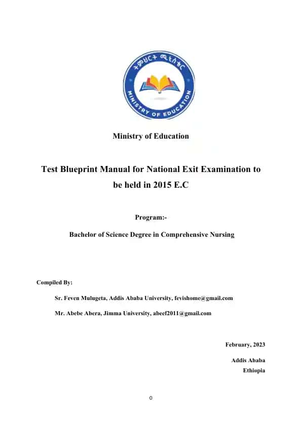 Test Blueprint Manual for National Exit Examination - Bachelor of Science Degree in Comprehensive Nursing