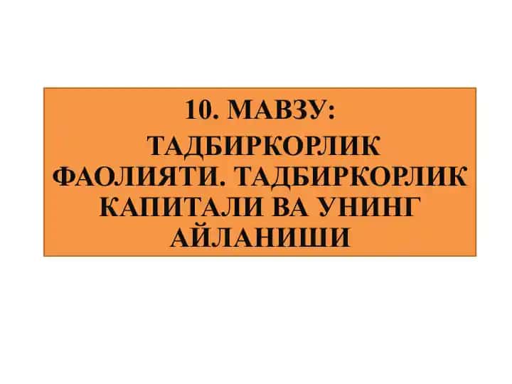 Tadbirkorlik faoliyati
