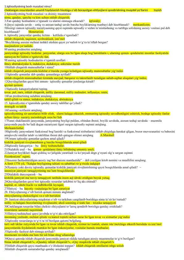 Iqtisodiyotning bosh masalasi
