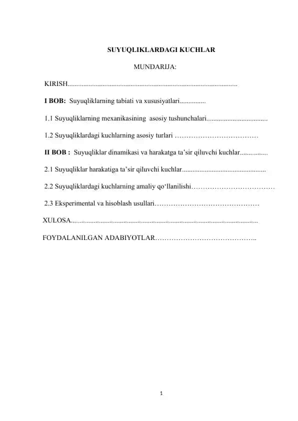 SUYUQLIKLARDAGI KUCHLAR