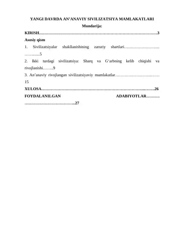 Yangi davrda an’anaviy sivilizatsiya mamlakatlari