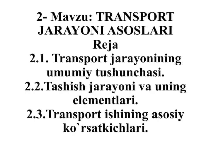 Transport jarayoni asoslari