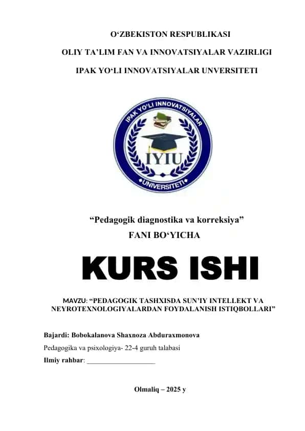 "Pedagogik diagnostika va korreksiya"