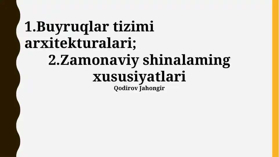 Buyruq Tizimining Arxitekturalari