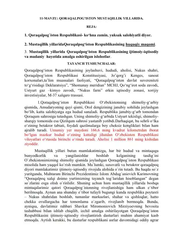 Qoraqalpog’iston Mustaqillik Yillarida