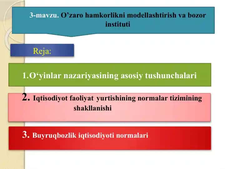 O‘zaro hamkorlikni modellashtirish va bozor instituti