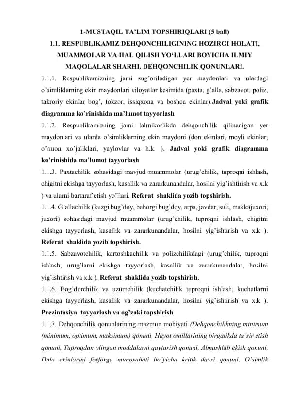 MUSTAQIL TA'LIM TOPSHIRIQLARI
