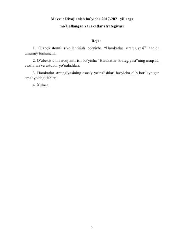 O‘zbekistonni rivojlantirish bo‘yicha “Harakatlar strategiyasi”