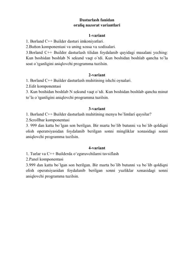 Borland C++ Builder dasturlash fanidan
