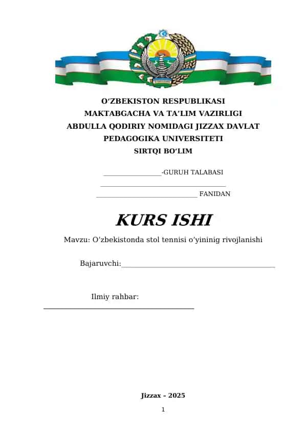 O'zbekistonda stol tennis o'yinining rivojlanishi