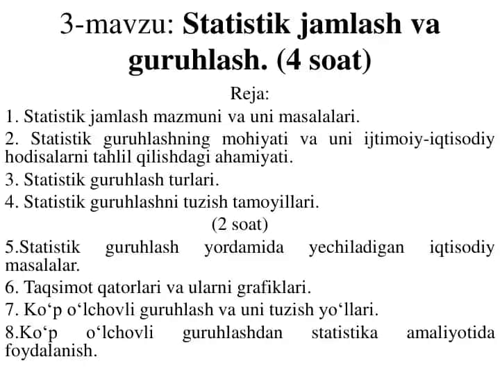 Statistik jamlash va guruhlash