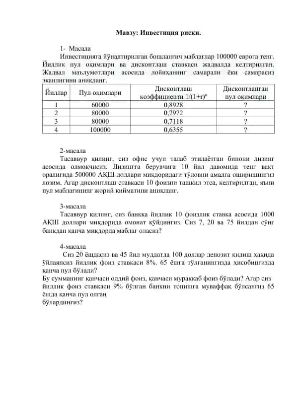 Инвестиция риски