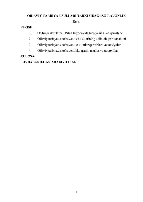 Oilaviy tarbiya usullaridagi zoʻravonlik