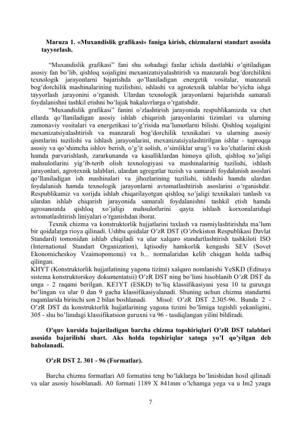 Muxandislik grafikasi fanining o‘quv kursi