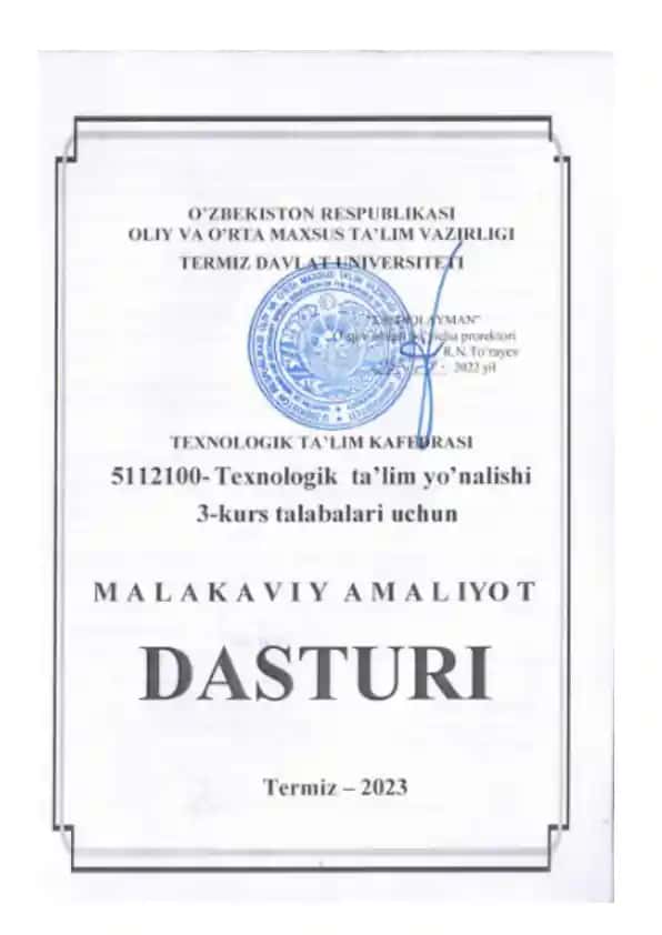 Malakaviy Amaliyotning Maqsadi va Vazifalari