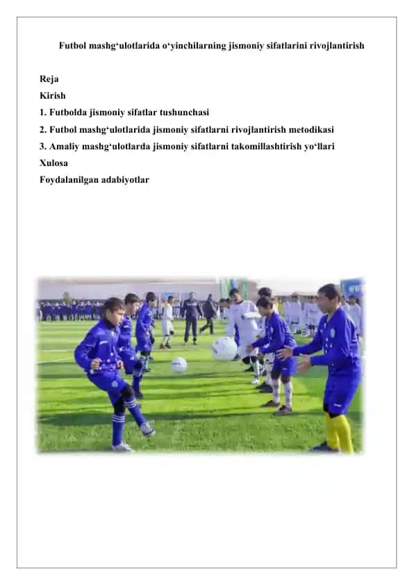 Futbolda jismoniy sifatlarini rivojlantirish