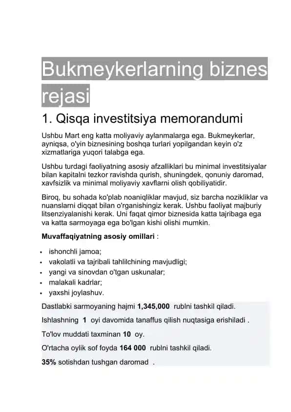Bukmeykerlarning biznes rejasi