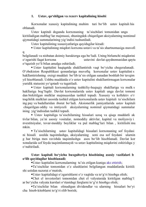 Ustav va qo‘shilgan kapitalining hisobi