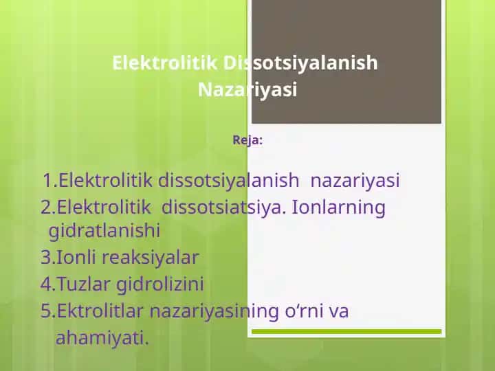 Elektrolitik Dissotsiyalanish Nazariyasi