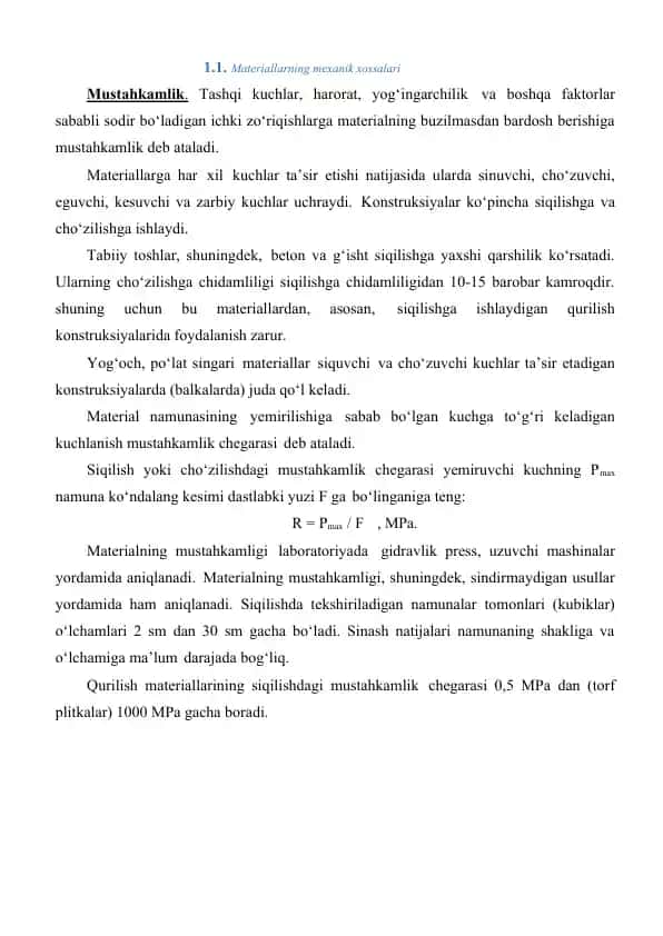 Materiallarning mexanik xossalari