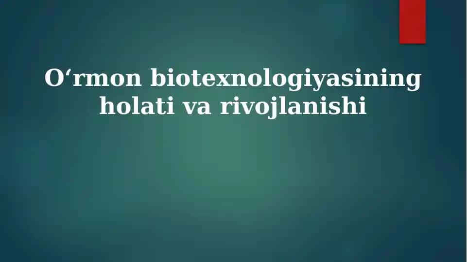 O‘rmonbiotexnologiyasiningholativarivojlanishi