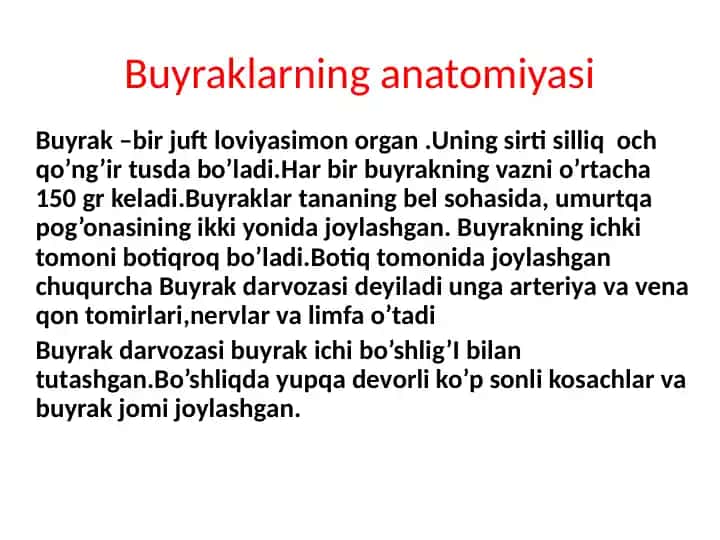Buyraklarning anatomiyasi